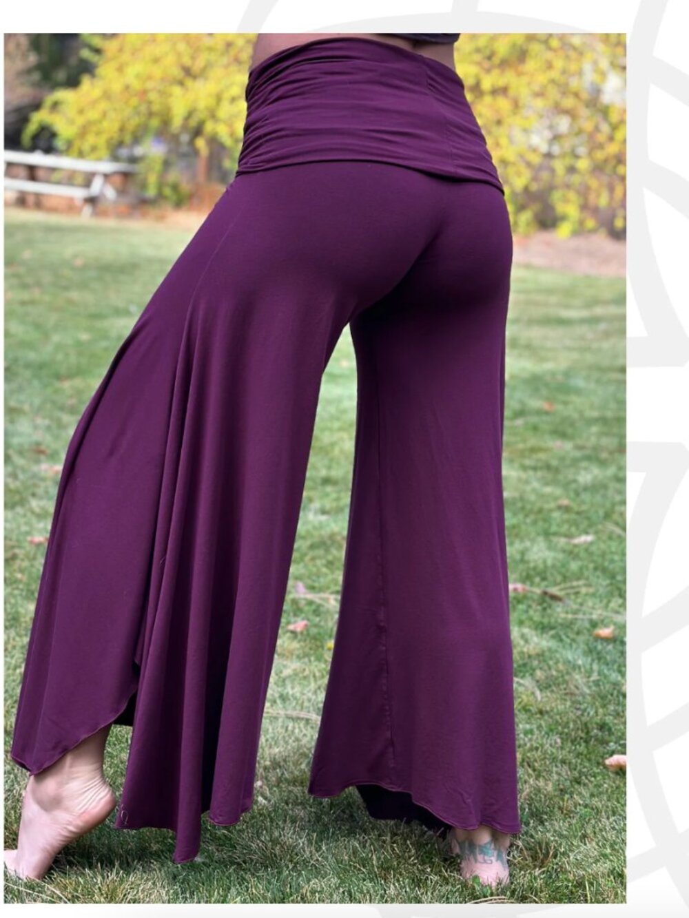 Om Gaia Tree Flow Pants foldover Flare Hem Festival Dance Flowy Wide leg sz M - Picture 2 of 15